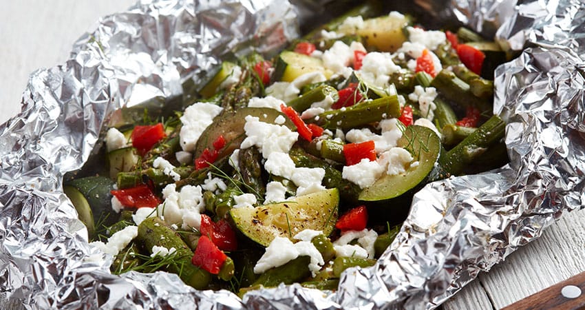 Campfire Roasted Veggie Packets with goat cheese